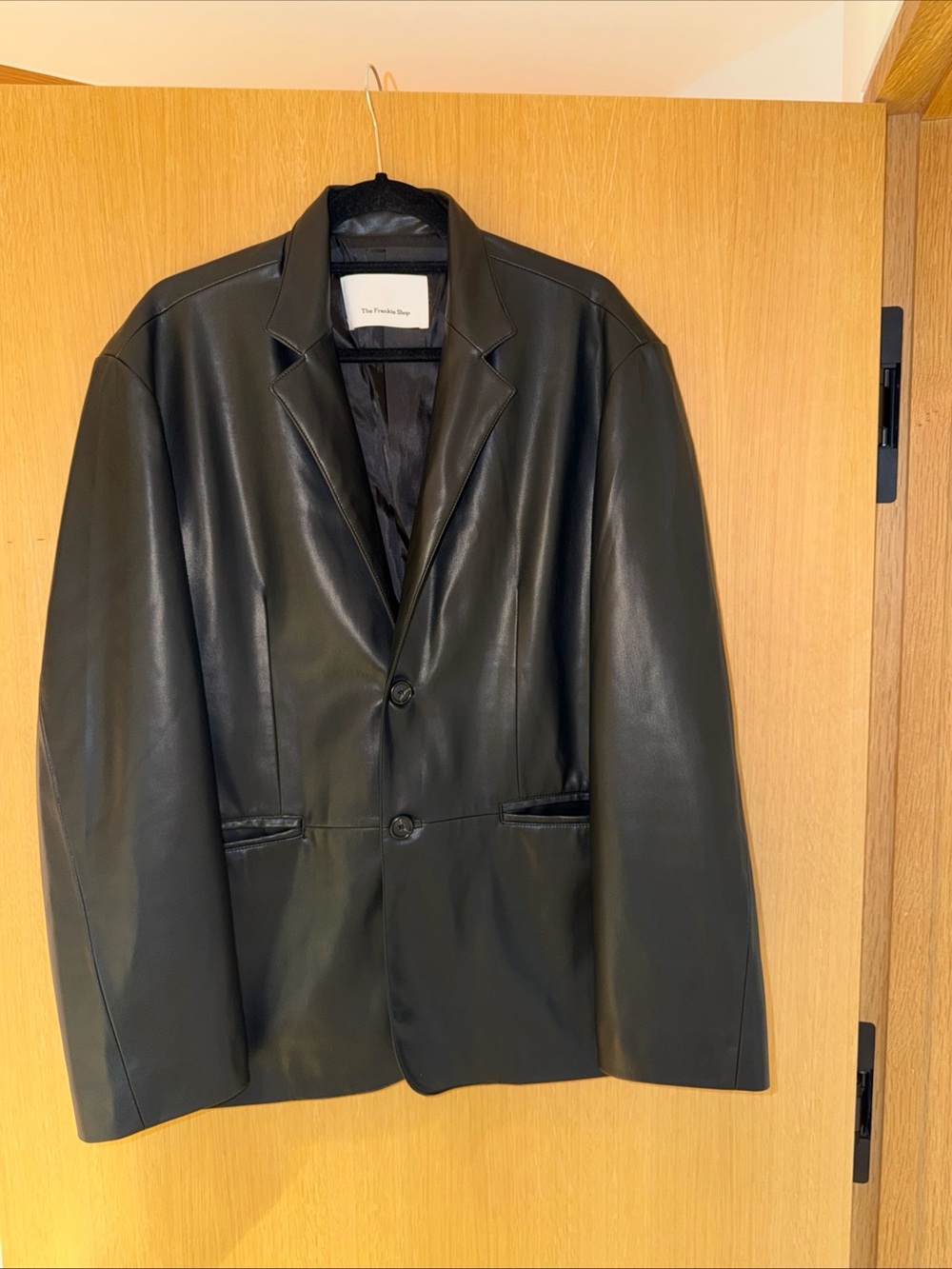 THE FRANKIE SHOP Black Faux Leather Single Blazer - Size M/L